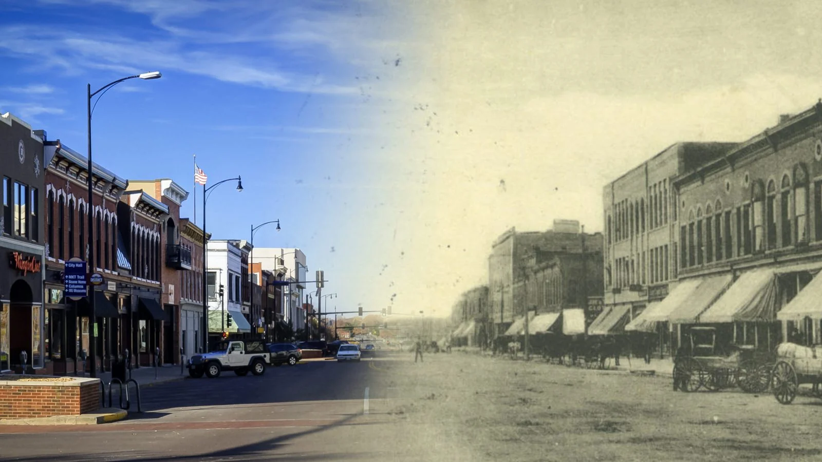 Broadway blending horse-drawn wagons with today